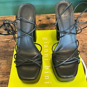 Gianni Bini Rixey Leather Platform Ankle Wrap Strappy Heels